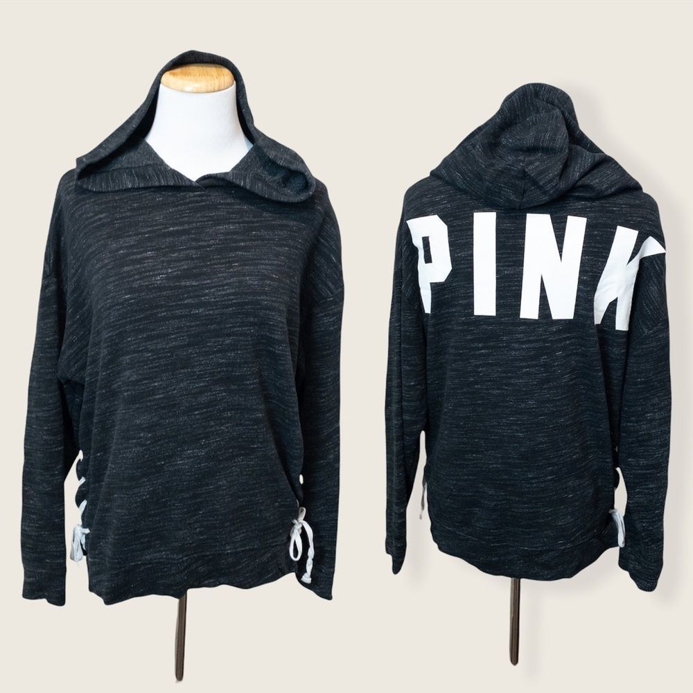 PINK Victoria's Secret Charcoal Grey Lace Up Side Hoodie - Size XSmall